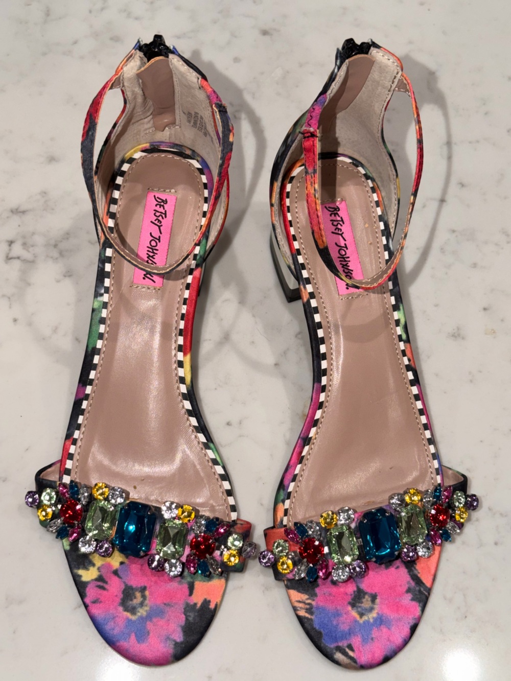 Betsey Johnson Multicolor Jeweled Ankle-Strap Block Heels - Picture 3 of 7